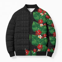Hawaiian Taro Leaves-Hibiscus and Plumeria Bomber Puffer Jacket Polynesian Art-Kakau Tattoo Black LT03 Unisex Black - Polynesian Pride