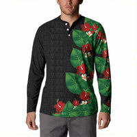 Hawaiian Taro Leaves-Hibiscus and Plumeria Button Sweatshirt Polynesian Art-Kakau Tattoo Black LT03 - Polynesian Pride