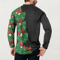 Hawaiian Taro Leaves-Hibiscus and Plumeria Button Sweatshirt Polynesian Art-Kakau Tattoo Black LT03 - Polynesian Pride