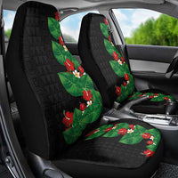 Hawaiian Taro Leaves-Hibiscus and Plumeria Car Seat Cover Polynesian Art-Kakau Tattoo Black