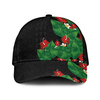 Hawaiian Taro Leaves-Hibiscus and Plumeria Classic Cap Polynesian Art-Kakau Tattoo Black LT03 Universal Fit Black - Polynesian Pride