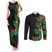 Hawaiian Taro Leaves-Hibiscus and Plumeria Couples Matching Tank Maxi Dress and Long Sleeve Button Shirt Polynesian Art-Kakau Tattoo Black LT03 Black - Polynesian Pride