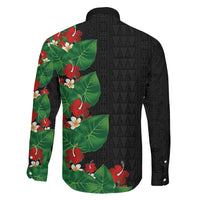 Hawaiian Taro Leaves-Hibiscus and Plumeria Family Matching Long Sleeve Bodycon Dress and Hawaiian Shirt Polynesian Art-Kakau Tattoo Black LT03 - Polynesian Pride