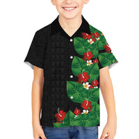 Hawaiian Taro Leaves-Hibiscus and Plumeria Family Matching Long Sleeve Bodycon Dress and Hawaiian Shirt Polynesian Art-Kakau Tattoo Black LT03 Son's Shirt Black - Polynesian Pride