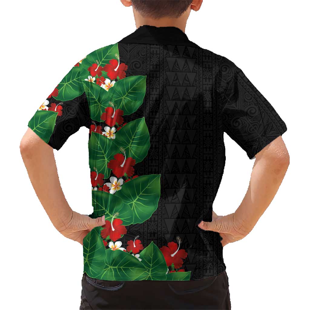 Hawaiian Taro Leaves-Hibiscus and Plumeria Family Matching Mermaid Dress and Hawaiian Shirt Polynesian Art-Kakau Tattoo Black LT03 - Polynesian Pride