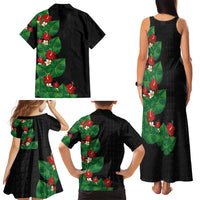 Hawaiian Taro Leaves-Hibiscus and Plumeria Family Matching Tank Maxi Dress and Hawaiian Shirt Polynesian Art-Kakau Tattoo Black LT03 - Polynesian Pride