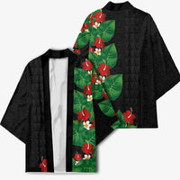 Hawaiian Taro Leaves-Hibiscus and Plumeria Kimono Polynesian Art-Kakau Tattoo Black LT03 - Polynesian Pride