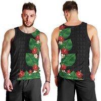 Hawaiian Taro Leaves-Hibiscus and Plumeria Men Tank Top Polynesian Art-Kakau Tattoo Black LT03 - Polynesian Pride
