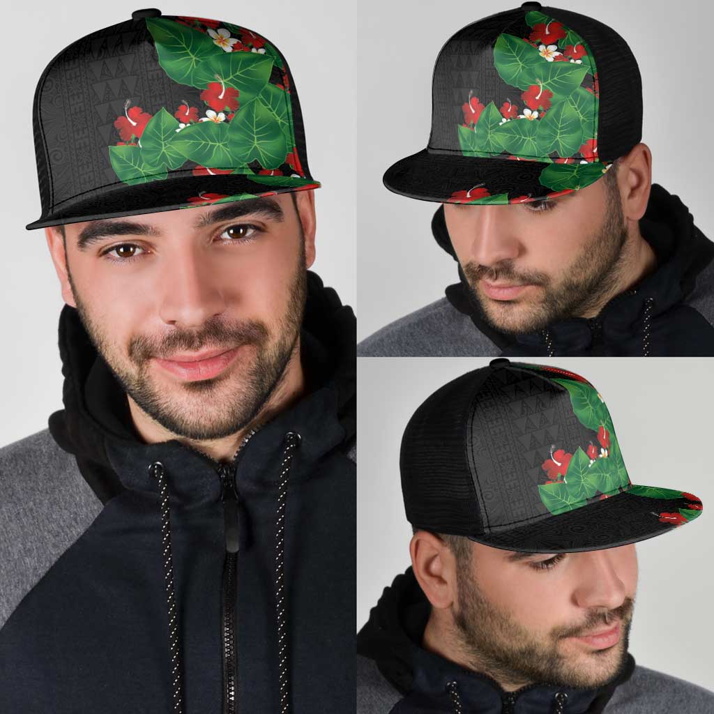 Hawaiian Taro Leaves-Hibiscus and Plumeria Mesh Trucker Cap Polynesian Art-Kakau Tattoo Black LT03 - Polynesian Pride