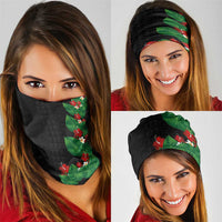Hawaiian Taro Leaves-Hibiscus and Plumeria Neck Gaiter Polynesian Art-Kakau Tattoo Black LT03 - Polynesian Pride