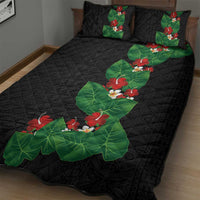 Hawaiian Taro Leaves-Hibiscus and Plumeria Quilt Bed Set Polynesian Art-Kakau Tattoo Black LT03 - Polynesian Pride