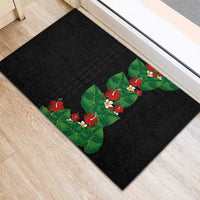 Hawaiian Taro Leaves-Hibiscus and Plumeria Rubber Doormat Polynesian Art-Kakau Tattoo Black LT03 - Polynesian Pride