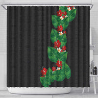Hawaiian Taro Leaves-Hibiscus and Plumeria Shower Curtain Polynesian Art-Kakau Tattoo Black LT03 - Polynesian Pride