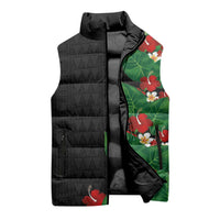 Hawaiian Taro Leaves-Hibiscus and Plumeria Sleeveless Puffer Jacket Polynesian Art-Kakau Tattoo Black LT03 - Polynesian Pride