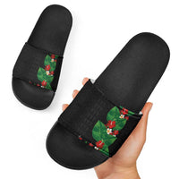 Hawaiian Taro Leaves-Hibiscus and Plumeria Slide Sandals Polynesian Art-Kakau Tattoo Black LT03 - Polynesian Pride