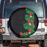 Hawaiian Taro Leaves-Hibiscus and Plumeria Spare Tire Cover Polynesian Art-Kakau Tattoo Black