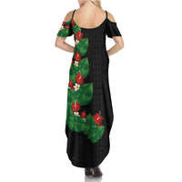 Hawaiian Taro Leaves-Hibiscus and Plumeria Summer Maxi Dress Polynesian Art-Kakau Tattoo Black