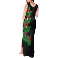 Hawaiian Taro Leaves-Hibiscus and Plumeria Tank Maxi Dress Polynesian Art-Kakau Tattoo Black