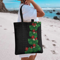 Hawaiian Taro Leaves-Hibiscus and Plumeria Tote Bag Polynesian Art-Kakau Tattoo Black LT03 - Polynesian Pride