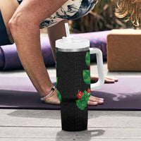 Hawaiian Taro Leaves-Hibiscus and Plumeria Tumbler With Handle Polynesian Art-Kakau Tattoo Black LT03 - Polynesian Pride