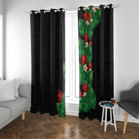 Hawaiian Taro Leaves-Hibiscus and Plumeria Window Curtain Polynesian Art-Kakau Tattoo Black LT03 With Grommets Black - Polynesian Pride