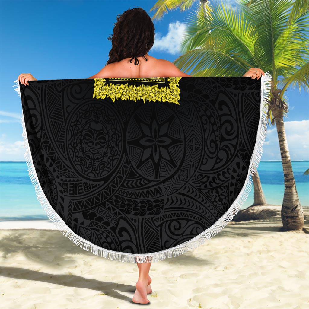 Philippines Polynesian Jasmine Pattern Beach Blanket With Barong Tagalog Black Style