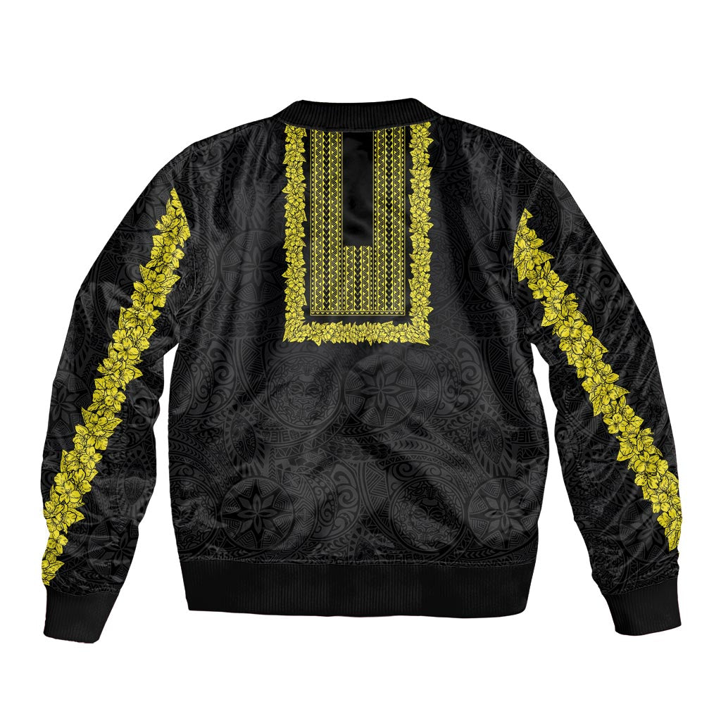 Philippines Polynesian Jasmine Pattern Bomber Jacket With Barong Tagalog Black Style