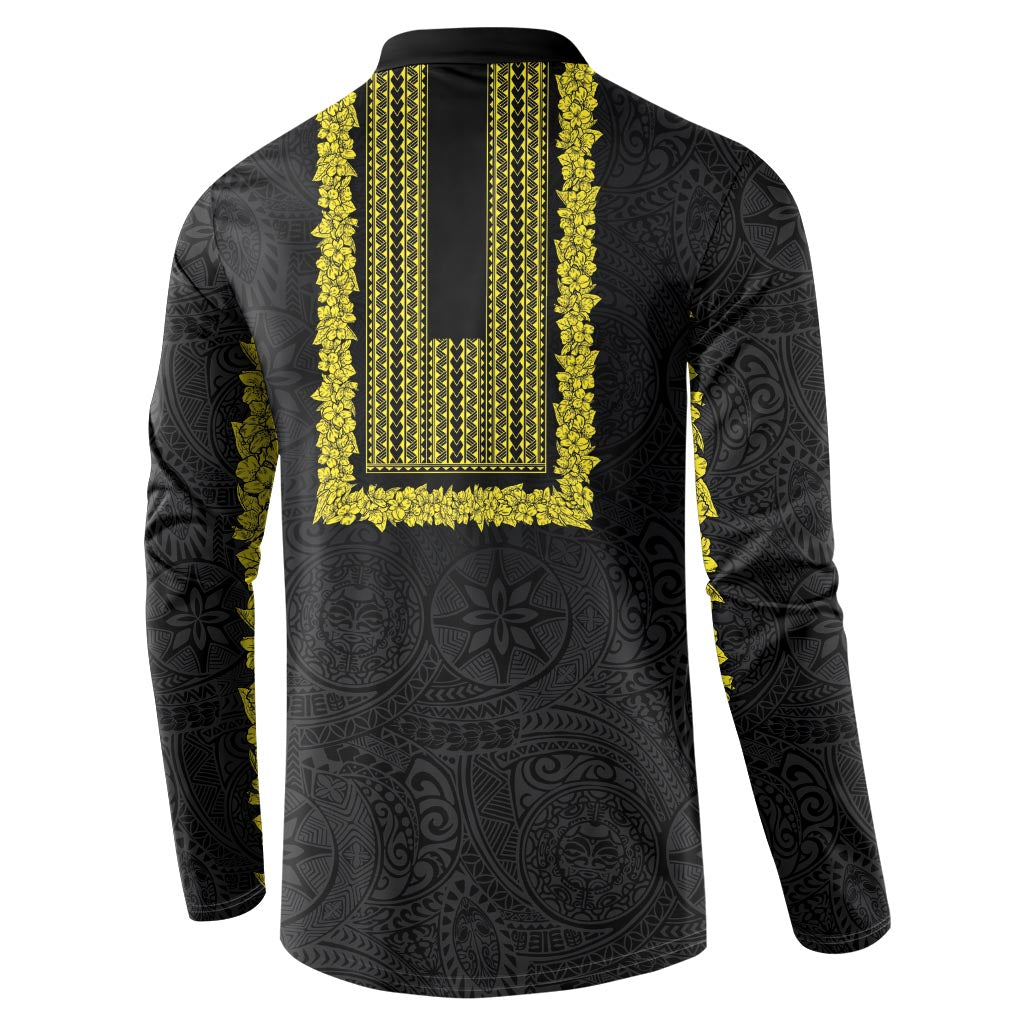 Philippines Polynesian Jasmine Pattern Button Sweatshirt With Barong Tagalog Black Style