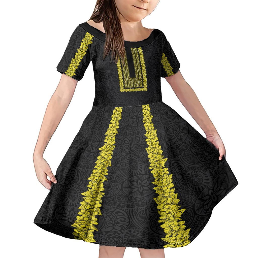 Philippines Polynesian Jasmine Pattern Family Matching Tank Maxi Dress and Hawaiian Shirt With Barong Tagalog Black Style