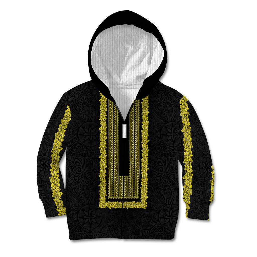 Philippines Polynesian Jasmine Pattern Kid Hoodie With Barong Tagalog Black Style