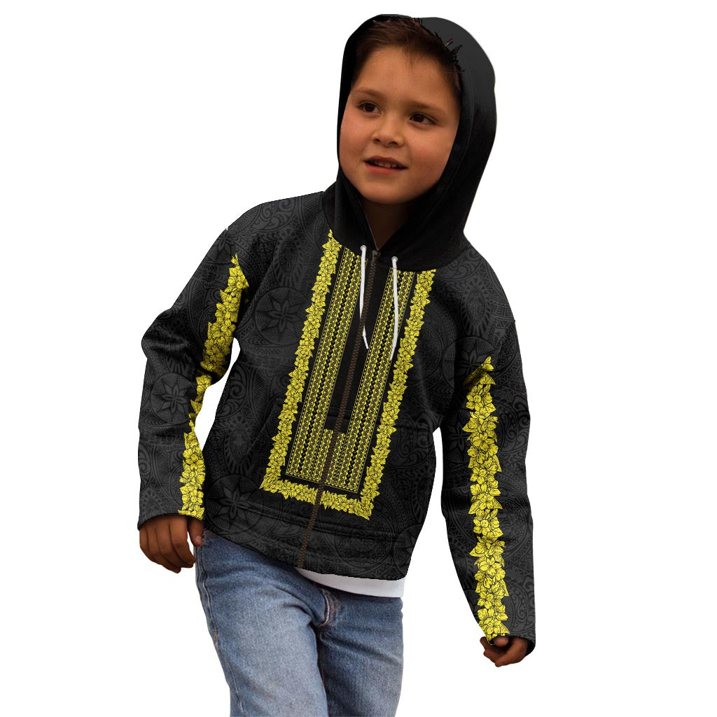 Philippines Polynesian Jasmine Pattern Kid Hoodie With Barong Tagalog Black Style