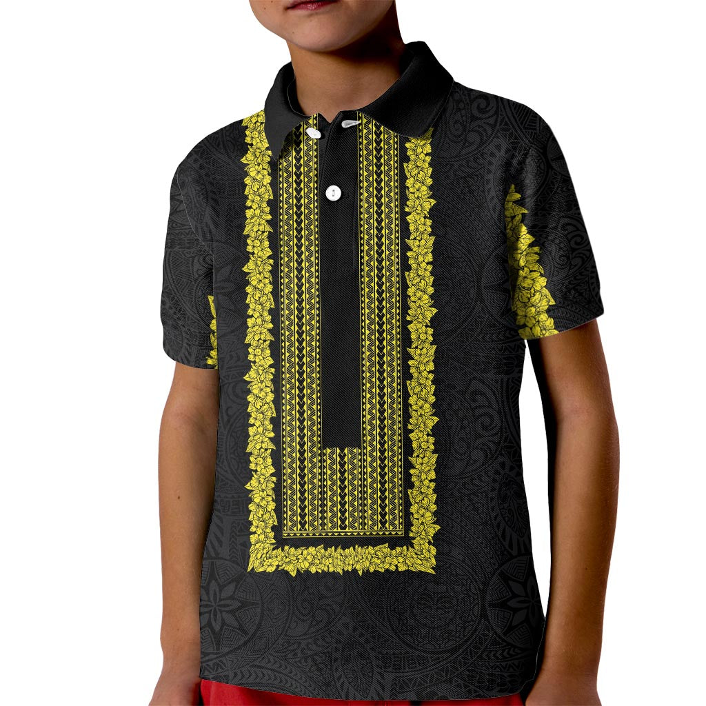 Philippines Polynesian Jasmine Pattern Kid Polo Shirt With Barong Tagalog Black Style