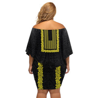 Philippines Polynesian Jasmine Pattern Off Shoulder Short Dress With Barong Tagalog Black Style