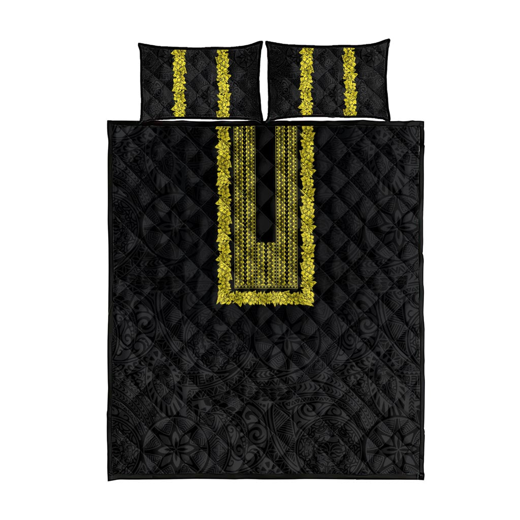Philippines Polynesian Jasmine Pattern Quilt Bed Set With Barong Tagalog Black Style