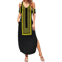 Philippines Polynesian Jasmine Pattern Summer Maxi Dress With Barong Tagalog Black Style LT03 Women Black - Polynesian Pride