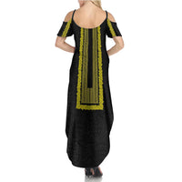 Philippines Polynesian Jasmine Pattern Summer Maxi Dress With Barong Tagalog Black Style LT03 - Polynesian Pride