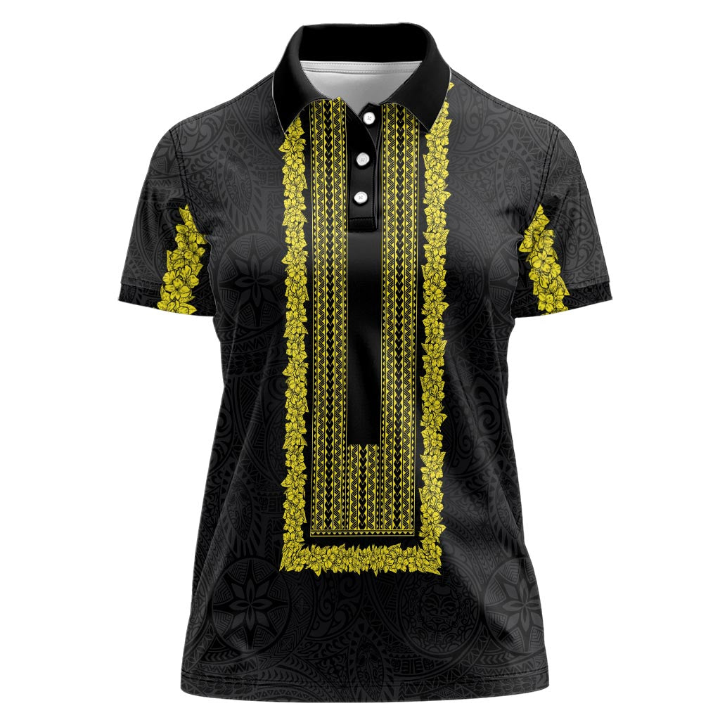 Philippines Polynesian Jasmine Pattern Women Polo Shirt With Barong Tagalog Black Style