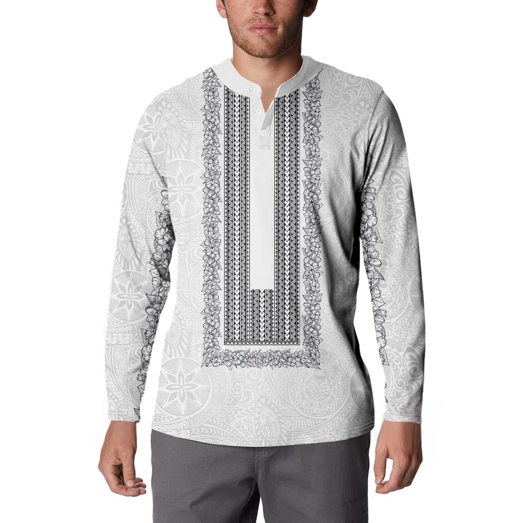 Philippines Polynesian Jasmine Pattern Button Sweatshirt With Barong Tagalog White Style