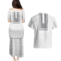 Philippines Polynesian Jasmine Pattern Couples Matching Puletasi and Hawaiian Shirt With Barong Tagalog White Style