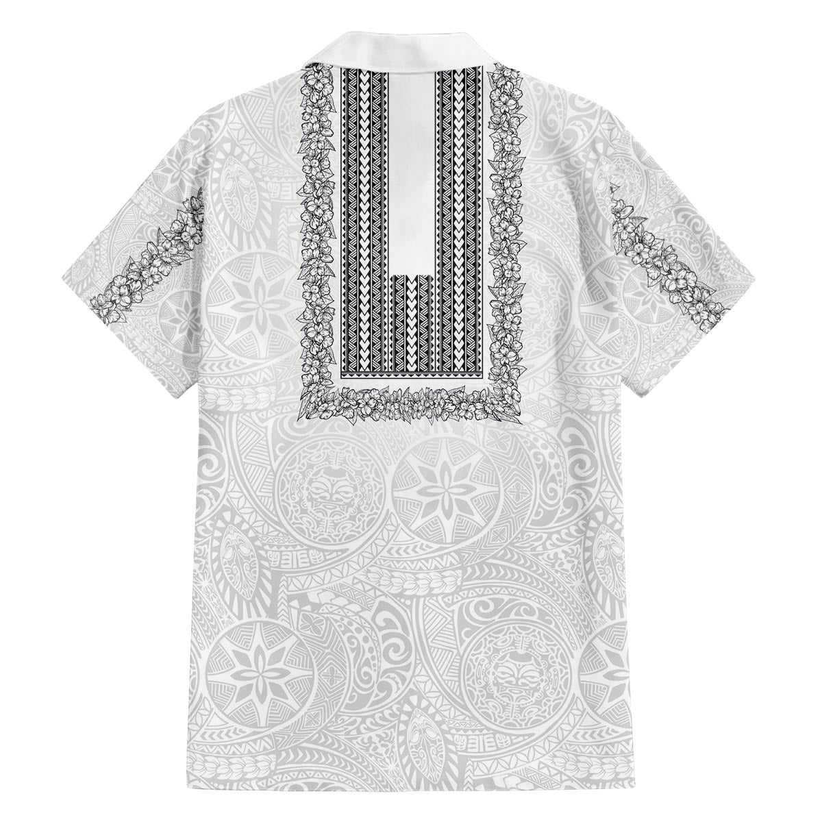 Philippines Polynesian Jasmine Pattern Family Matching Puletasi and Hawaiian Shirt With Barong Tagalog White Style