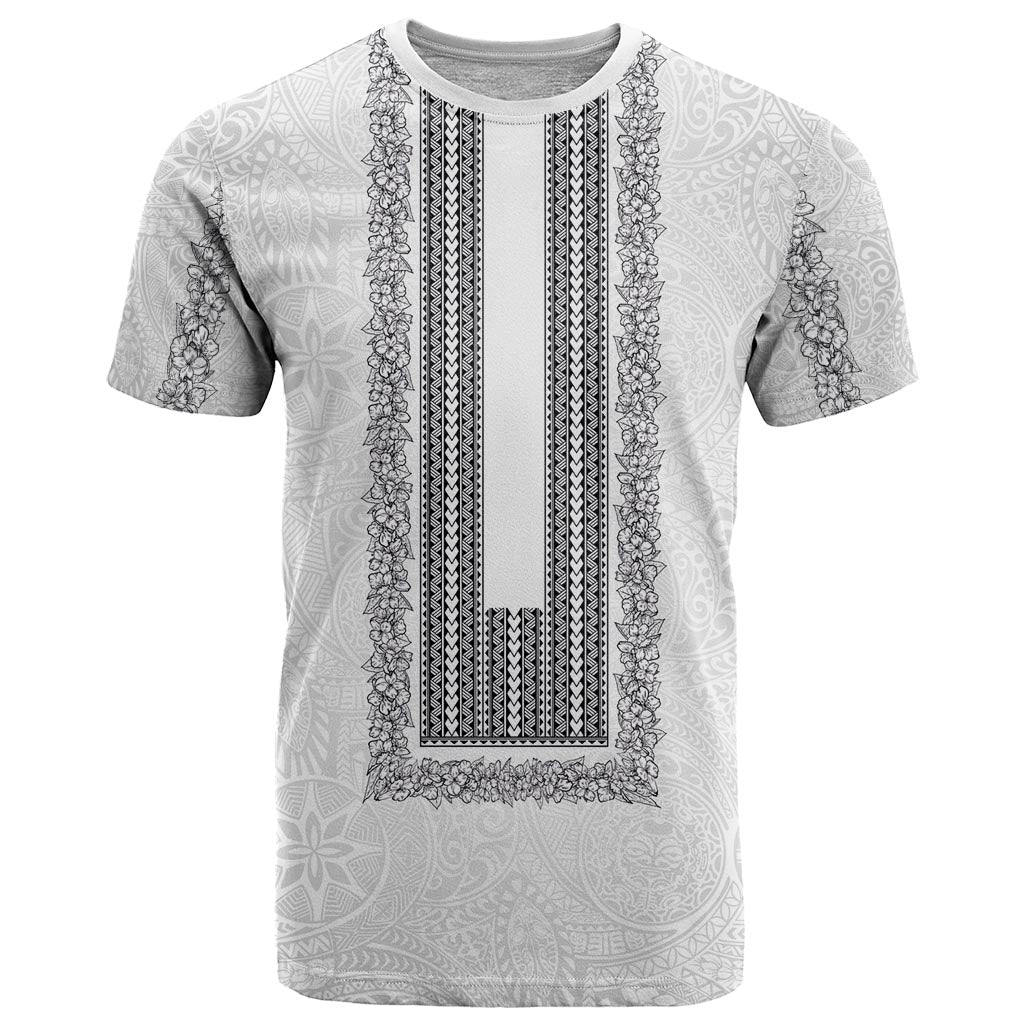 Philippines Polynesian Jasmine Pattern T Shirt With Barong Tagalog White Style
