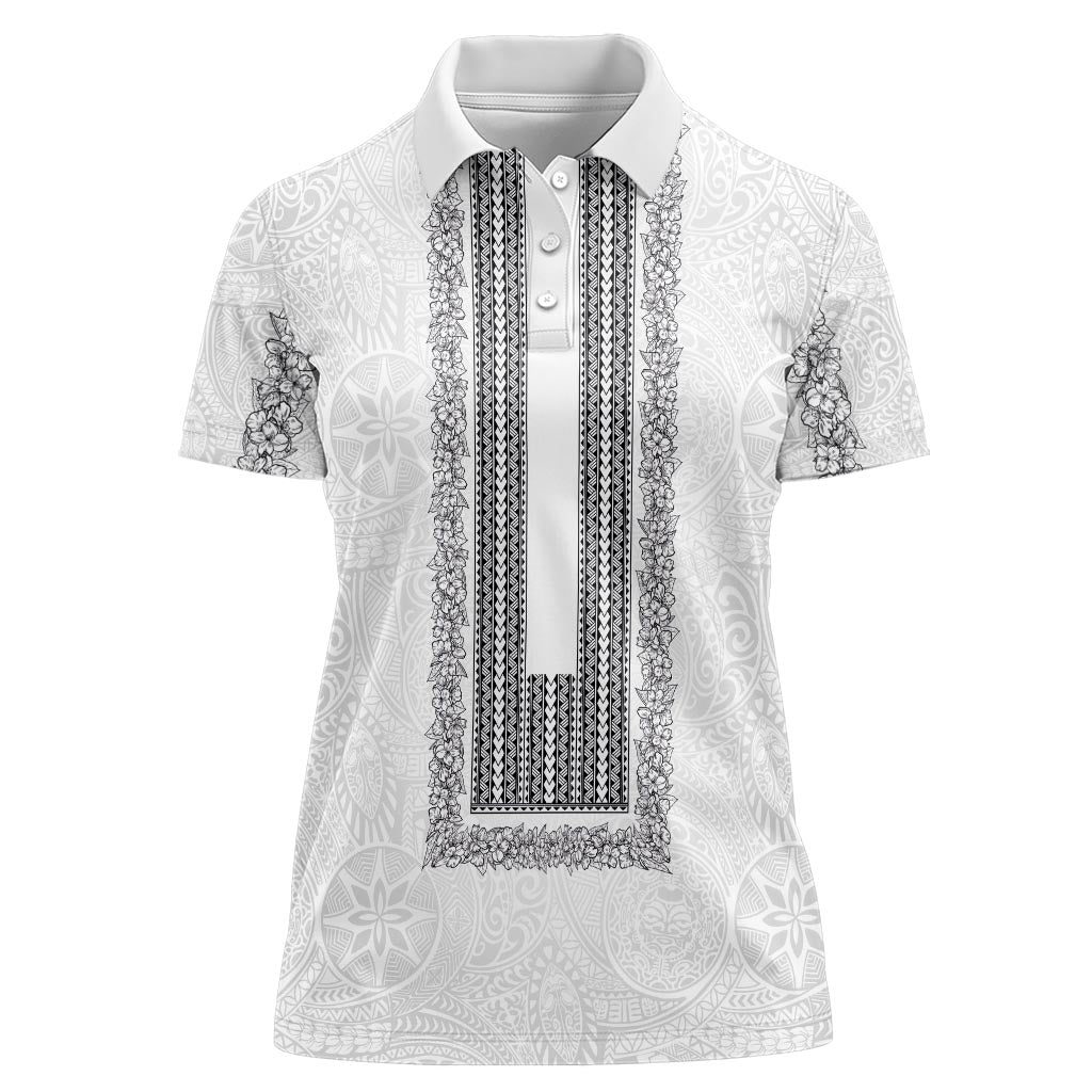 Philippines Polynesian Jasmine Pattern Women Polo Shirt With Barong Tagalog White Style