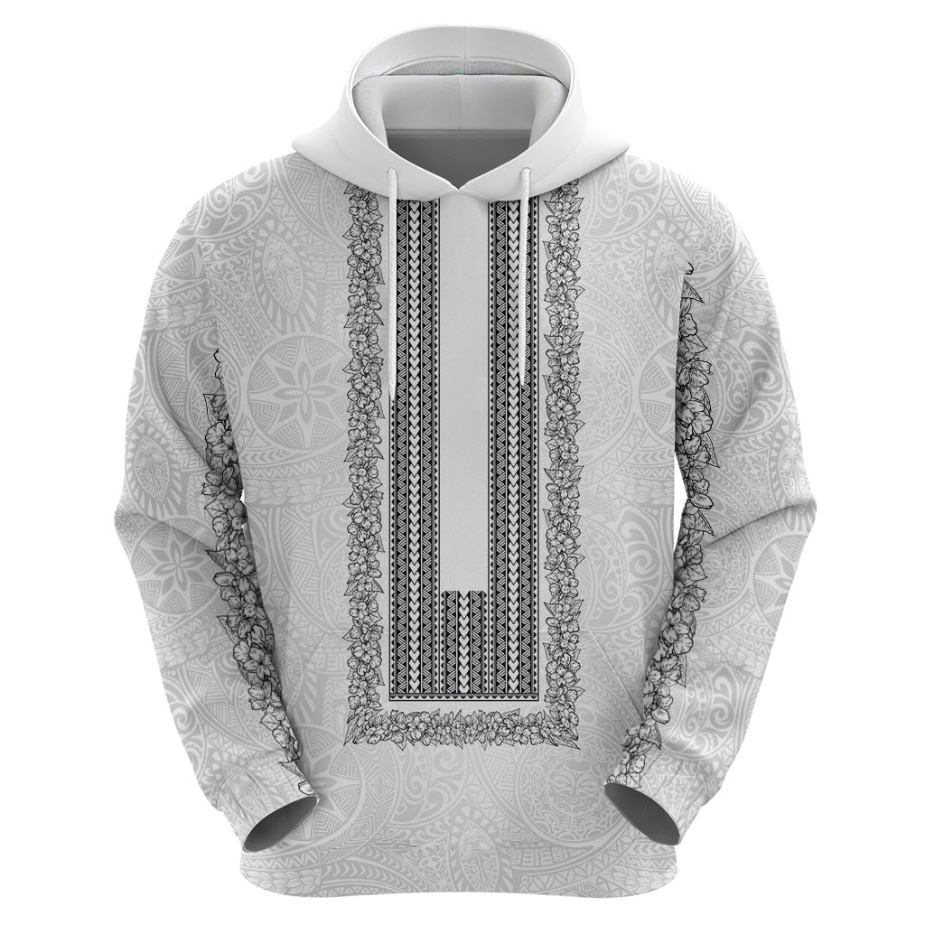 Philippines Polynesian Jasmine Pattern Zip Hoodie With Barong Tagalog White Style
