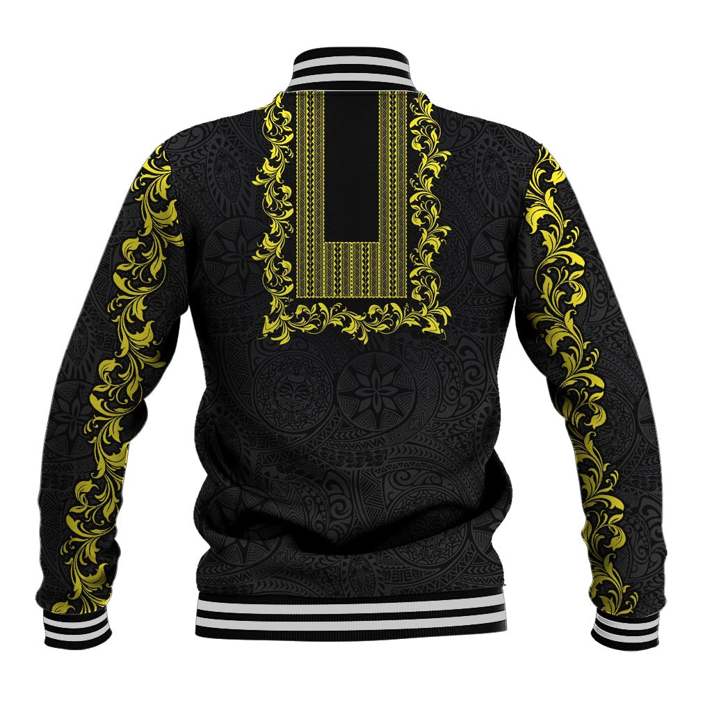Philippines Polynesian Floral Pattern Baseball Jacket With Barong Tagalog Black Style