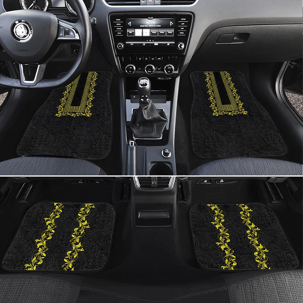 Philippines Polynesian Floral Pattern Car Mats With Barong Tagalog Black Style