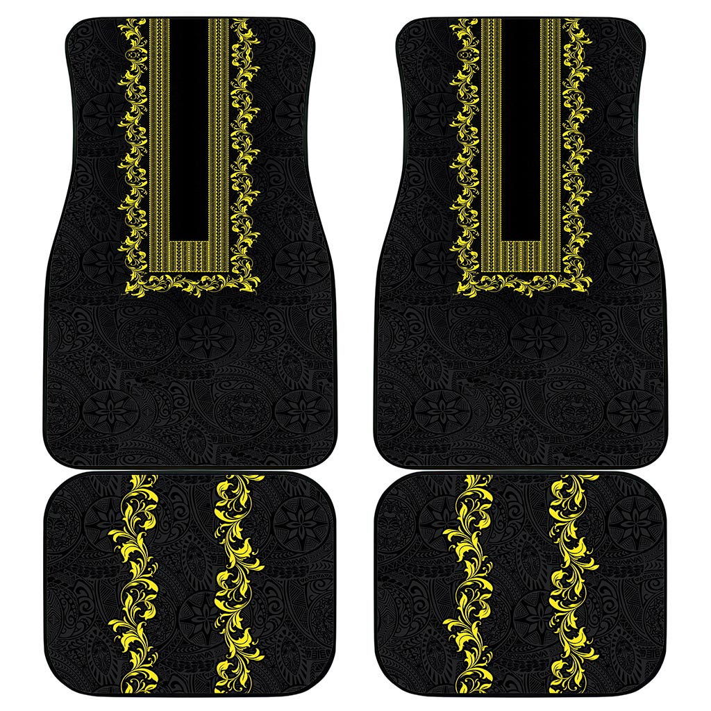 Philippines Polynesian Floral Pattern Car Mats With Barong Tagalog Black Style
