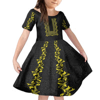 Philippines Polynesian Floral Pattern Family Matching Long Sleeve Bodycon Dress and Hawaiian Shirt With Barong Tagalog Black Style LT03 Daughter's Dress Black - Polynesian Pride