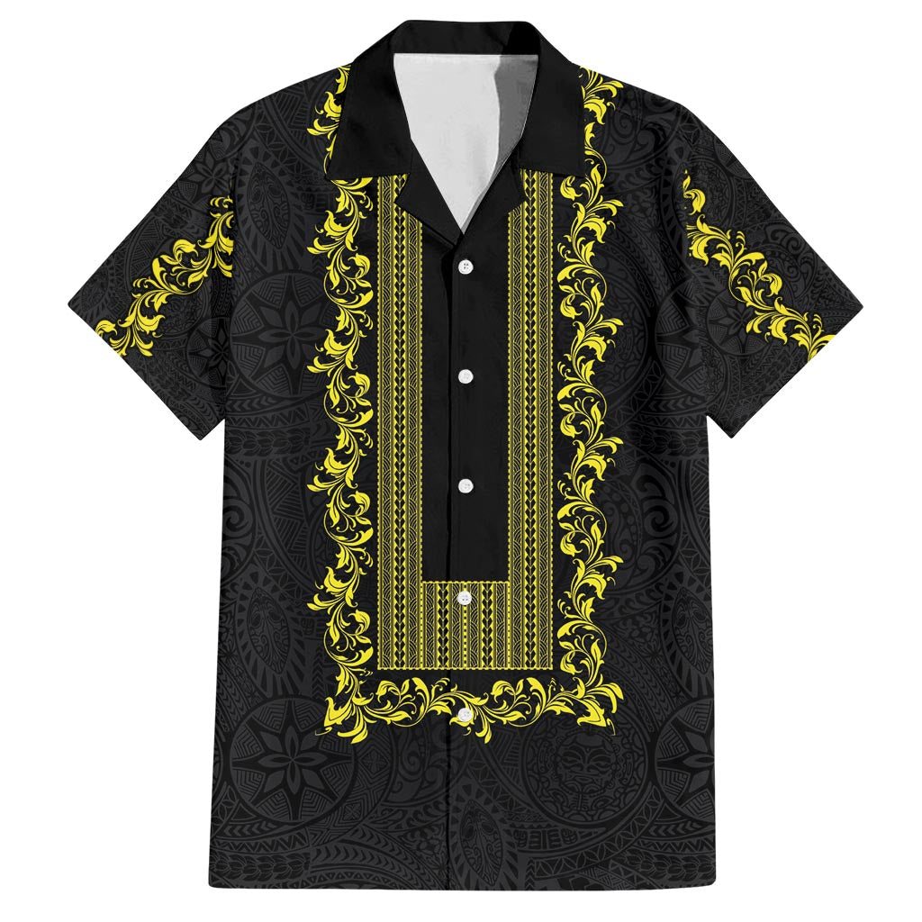 Philippines Polynesian Floral Pattern Family Matching Long Sleeve Bodycon Dress and Hawaiian Shirt With Barong Tagalog Black Style LT03 Dad's Shirt - Short Sleeve Black - Polynesian Pride