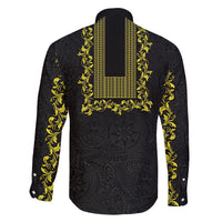 Philippines Polynesian Floral Pattern Family Matching Long Sleeve Bodycon Dress and Hawaiian Shirt With Barong Tagalog Black Style LT03 - Polynesian Pride
