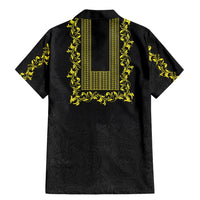 Philippines Polynesian Floral Pattern Family Matching Mermaid Dress and Hawaiian Shirt With Barong Tagalog Black Style